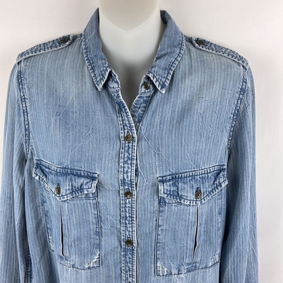 True Religion Military Women's‎ Shirt Blue Button Front Top Blouse Size S - Picture 4 of 11